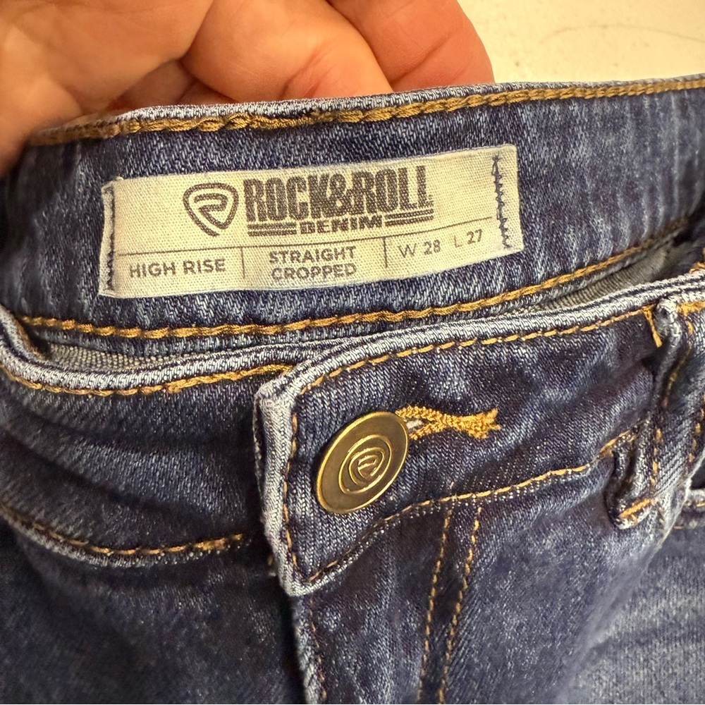 Rock & Roll Denim Jeans High Rise Straight Cropped Dark Wash Women’s Size 28x27 - Picture 11 of 11